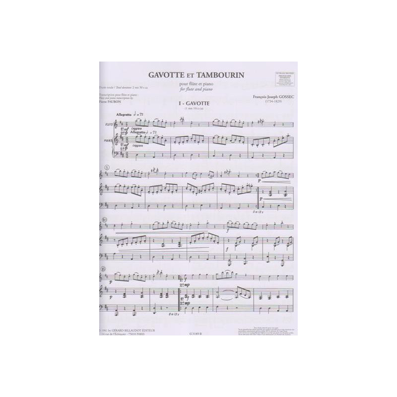 Gossec F.J. - Gavotte & tambourin (fl