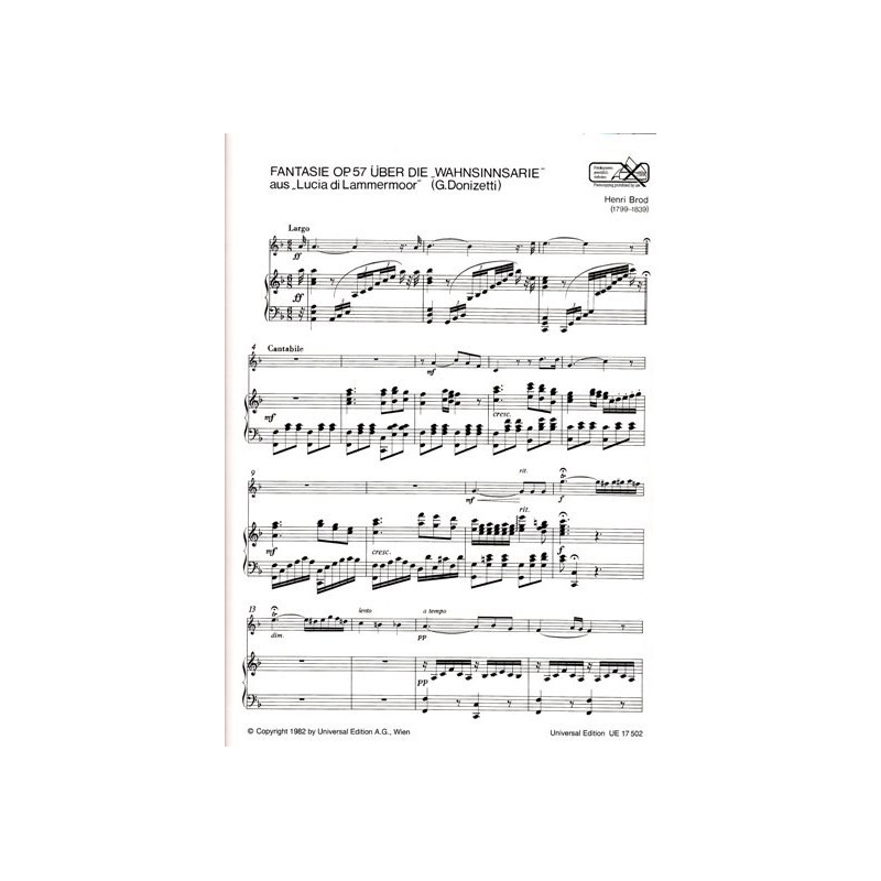 Brod Henri - Fantaisie sur Lucia di Lammermoor (G. Donizetti) (Hautbois & harpe ou piano)