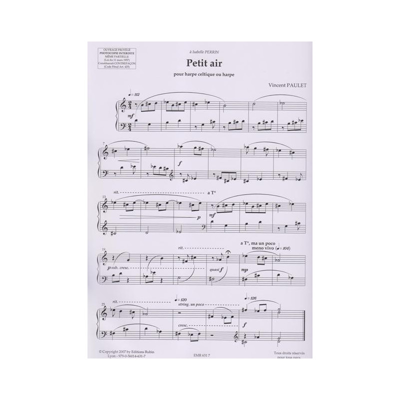 Paulet Vincent - Petit air (pour harpe ou harpe celtique) (1