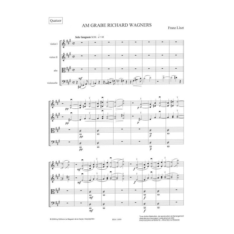Liszt Franz - Am grabe Richard Wagners - Sur le tombeau de Richard wagner (piano, harpe & quatuor 