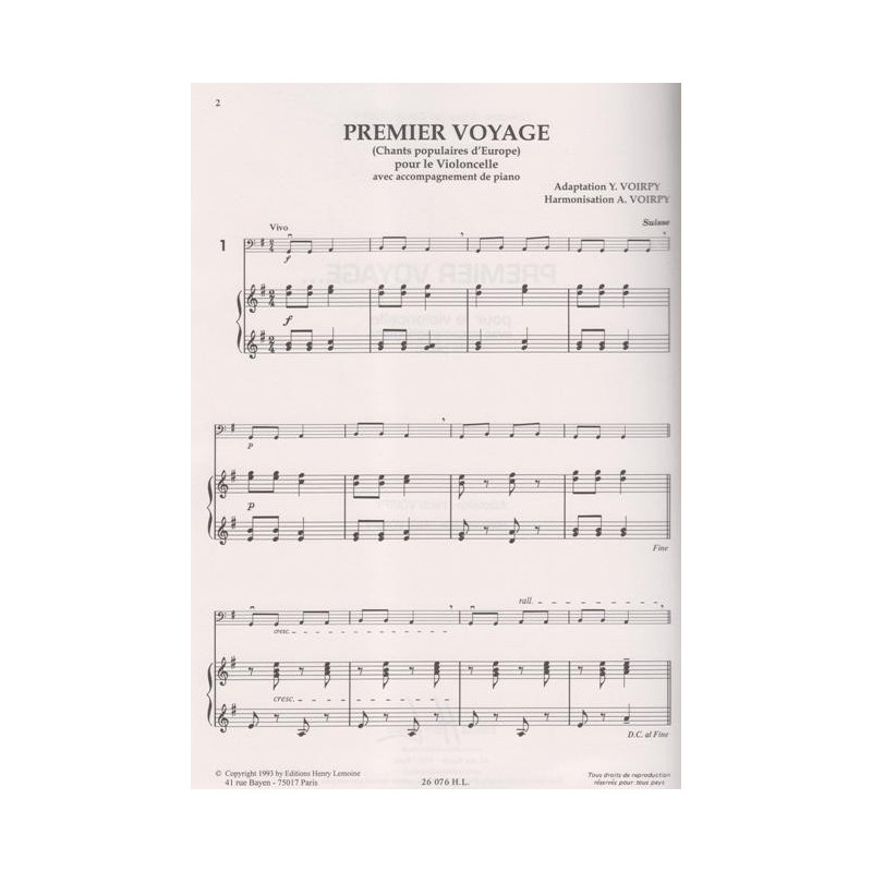 Voirpy Alain - Premier voyage vol.1 (violoncelle & piano ou harpe)