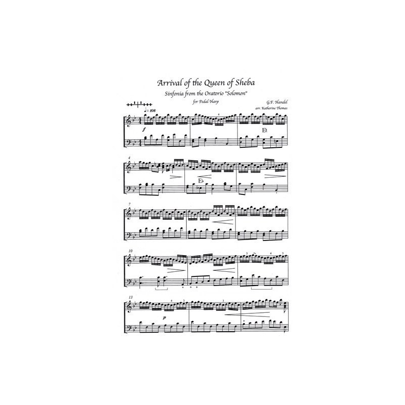 Handel George Frederic - Arrival of the Queen of Sheba (pedal harp)<br> Arranged for pedal harp by Katherine Thomas