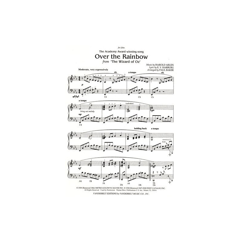 Arlen Harold - Over the Rainbow <br> Arranged for harp by Paul Baker