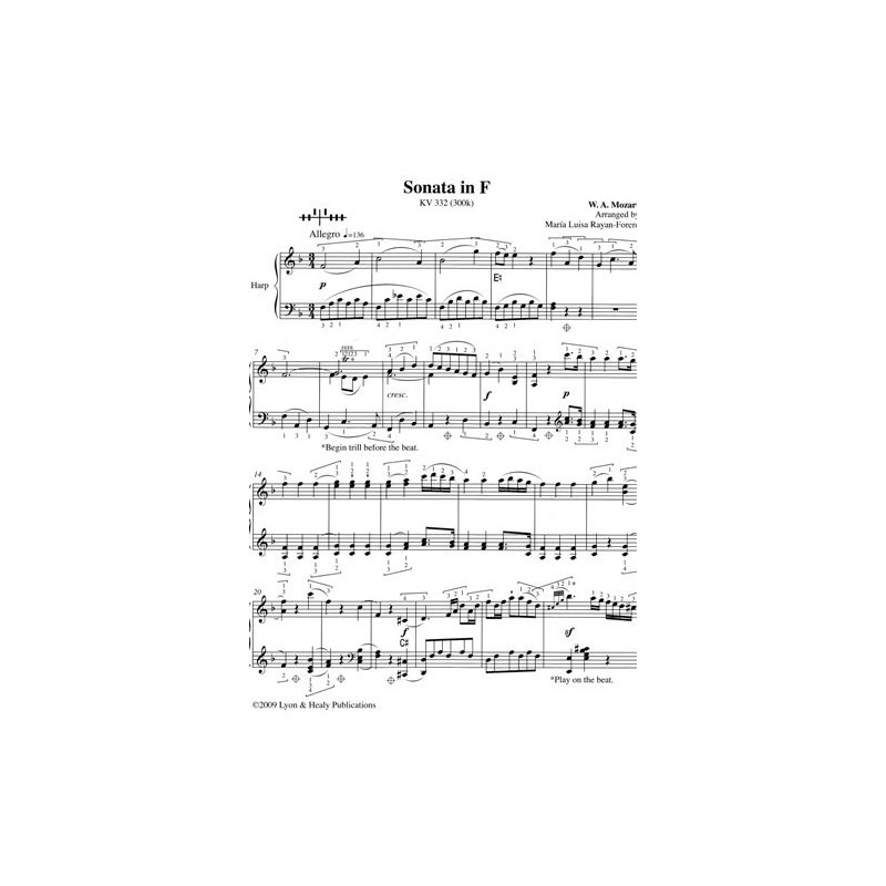 Mozart Wolfgang Amadeus - Sonata in F K332 <br> arg. Maria Luisa Rayan-Forero