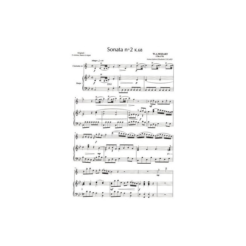Mozart Wolfgang Amadeus - Sonata No 2 K68 (clarinette et harpe)