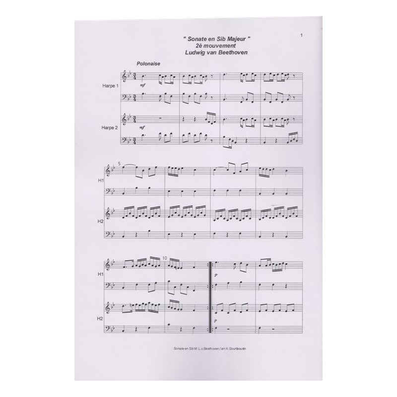 Beethoven Ludwig van - Sonate en si b Majeur (2 harpes)