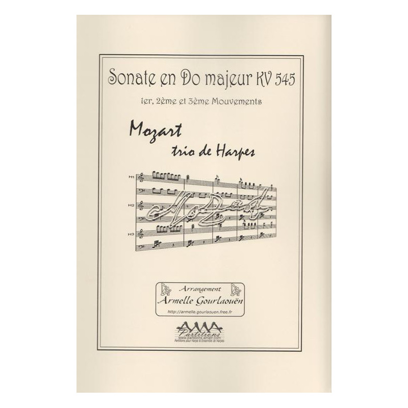 Mozart Wolfang Amadeus - Sonate en Do Majeur KV 545 (3 harpes)