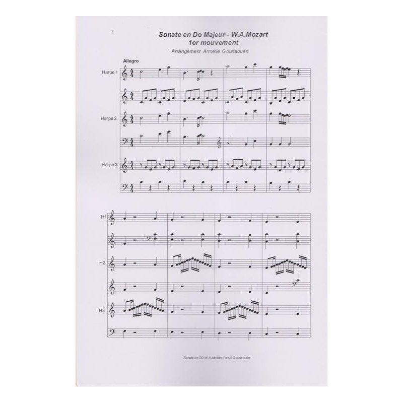 Mozart Wolfang Amadeus - Sonate en Do Majeur KV 545 (3 harpes)