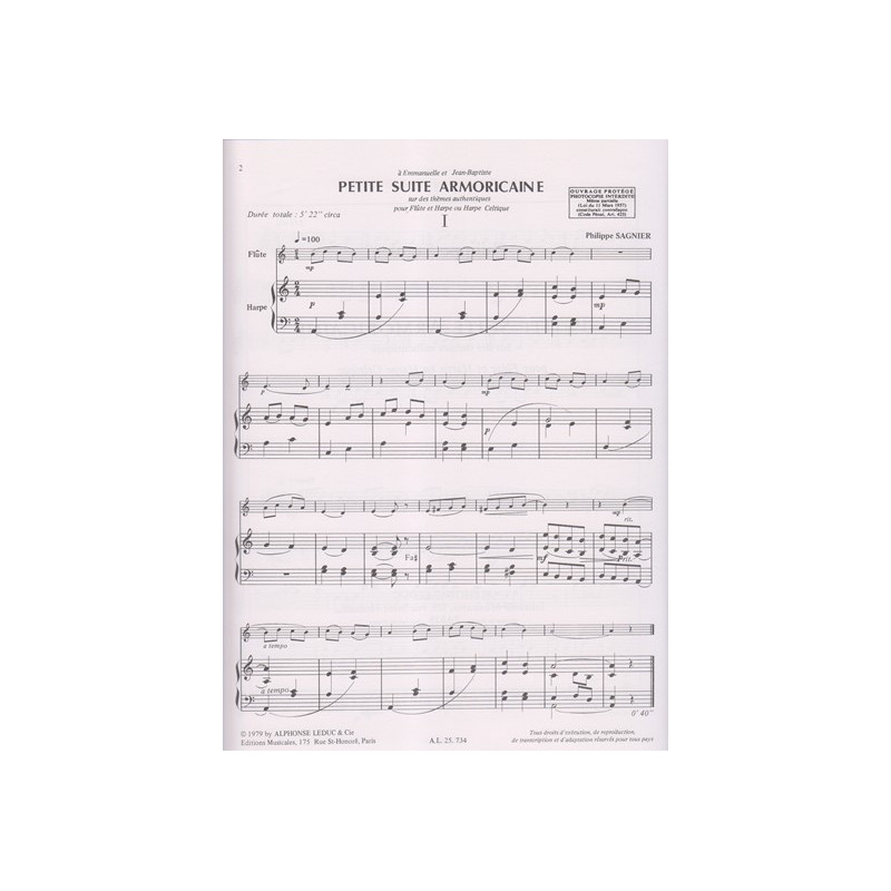 Sagnier Philippe - Petite suite (flûte & harpe ou harpe celtique)