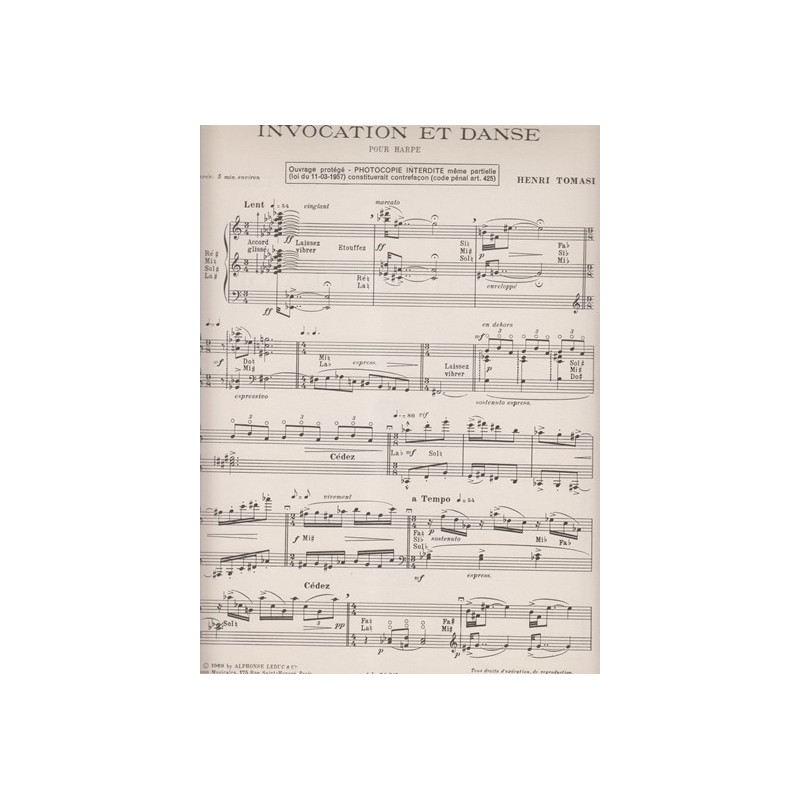 Tomasi Henri - Invocation & danse (harpe seule)