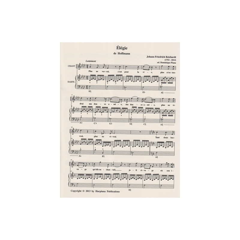 Reichardt Johann Friedrich - Elégie (voix et harpe ou piano)