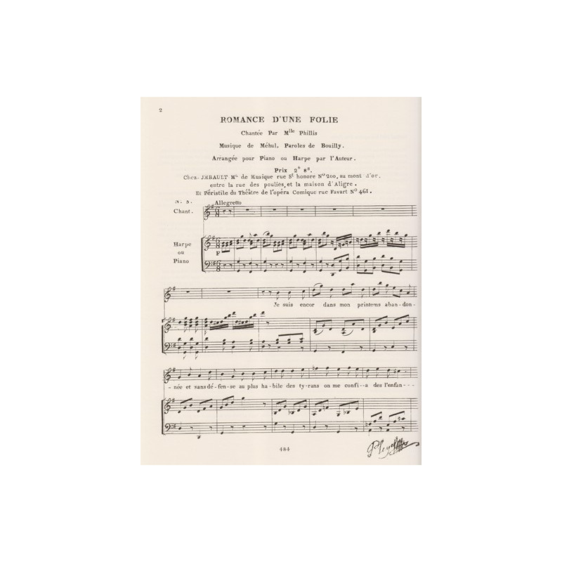 Méhul Etienne-Nicolas - Romance d'une folie (voice and harp)
