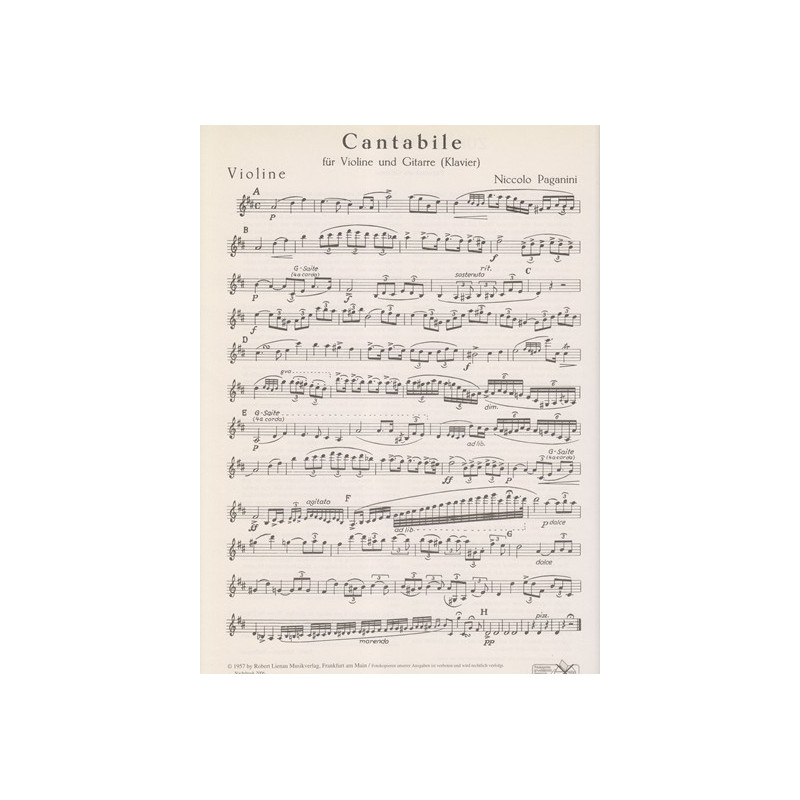 Paganini Nicolo - Cantabile (Violon ou guitare & harpe)
