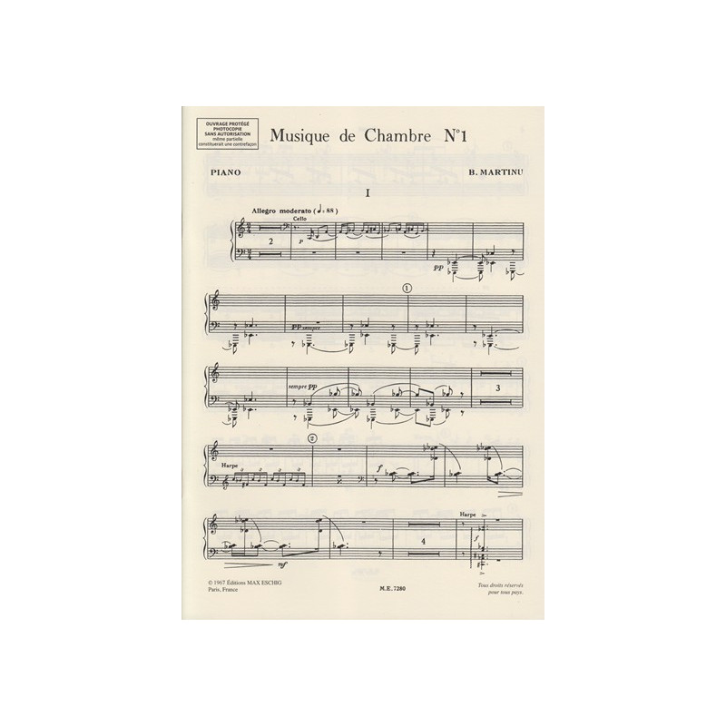 Martinu Bohuslav - Musique de chambre n°1, parties (alto, clarinette, piano, violon, violoncelle & harpe)
