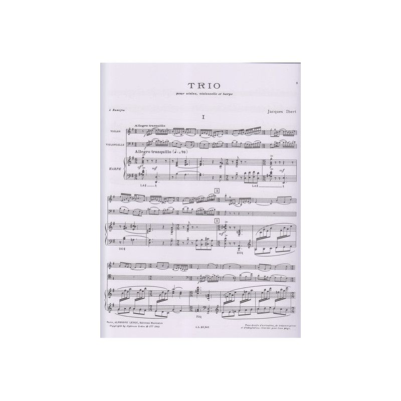 Ibert Jacques - Trio (violon, violoncelle & harpe)