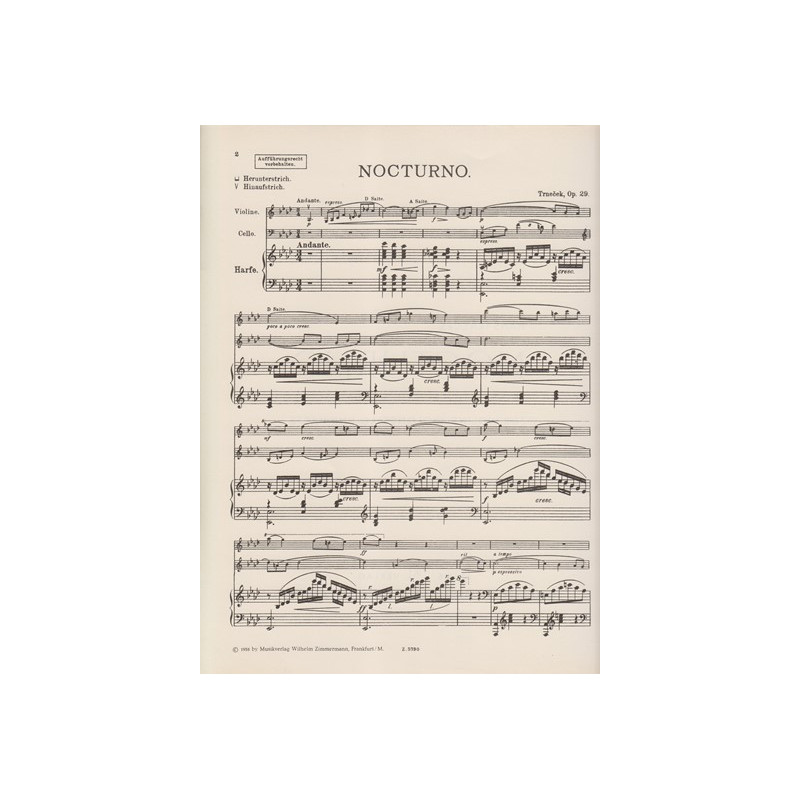 Trnecek Hans - Nocturno op.29 (violon, violoncelle & harpe)