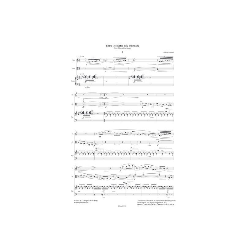 Girard Anthony - Entre le souffle et le murmure (flûte, alto et harpe)