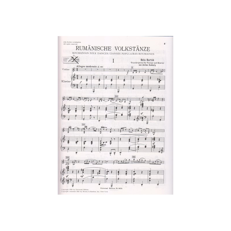 Bartok Bela - Danses populaires Roumaines (Violon & harpe)