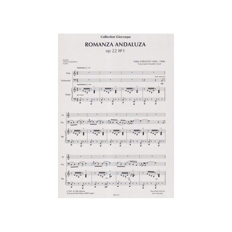 Sarasate Pablo - Colard Elisabeth - Romanza Andaluza (flûte, violoncelle & harpe)