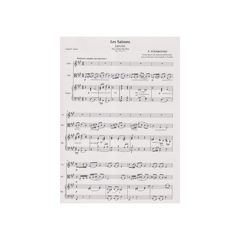 Tchaikovsky Piotr Ilitch - Bernard Mathilde - Au coin du fau Op.37 N°1 (flûte, alto & harpe)