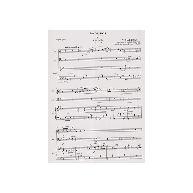 Tchaikovsky Piotr Ilitch - Bernard Mathilde - Barcarolle Op.37 N°6 (flûte, alto & harpe)