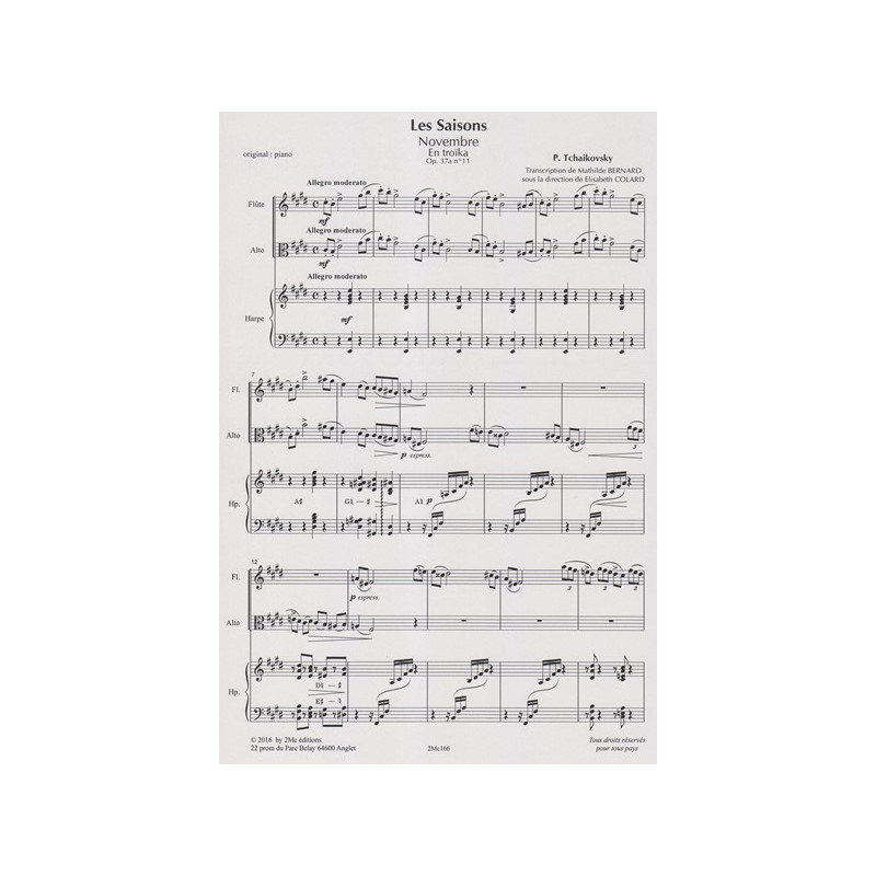 Tchaikovsky Piotr Ilitch - Bernard Mathilde - En troïka Op.37 N°11 (flûte, alto & harpe)