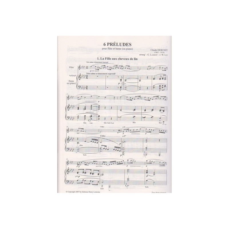 Debussy Claude - 6 Préludes (flûte & harpe ou piano)