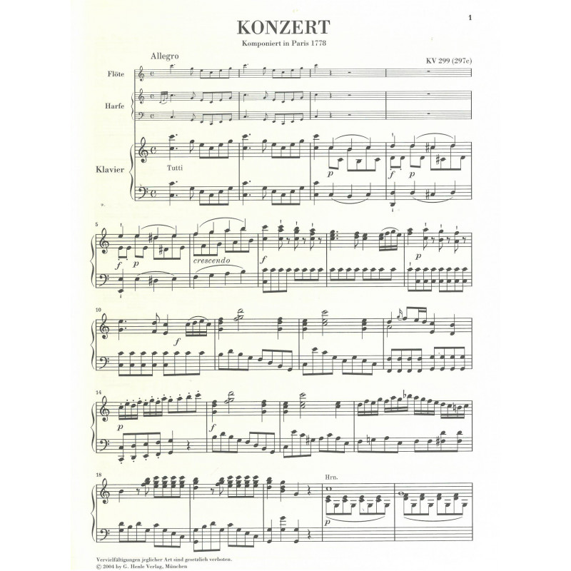 Mozart Wolfgang Amadeus - Concerto pour flûte & harpe, réd.piano, cadence R. Levin