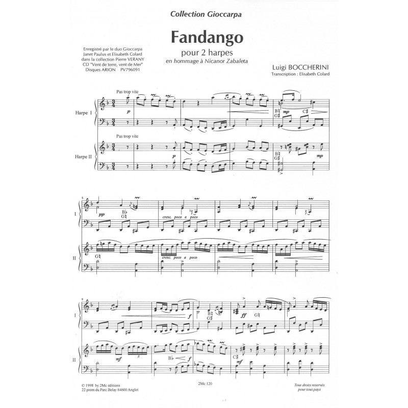 Boccherini Luigi - Fandango (2 harpes)