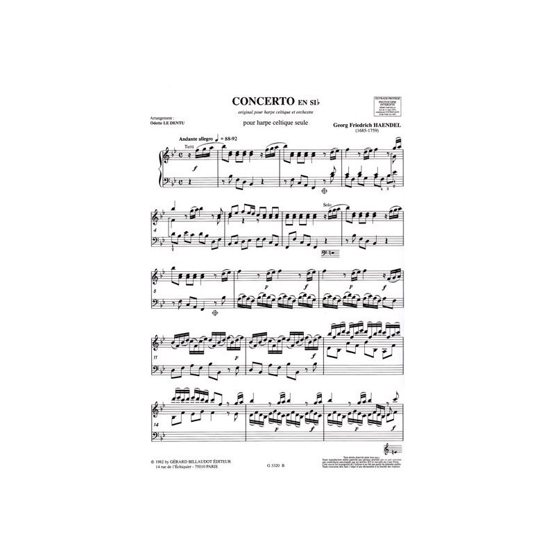 Haendel Georg Friedrich - Concerto en si b (harpe celtique)