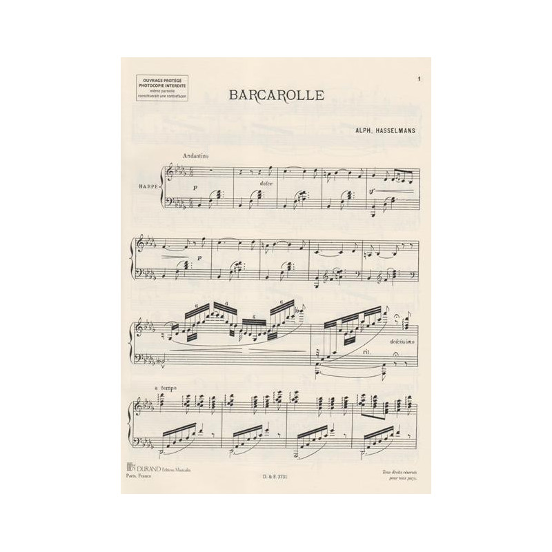 Hasselmans Alphonse - Barcarolle pour harpe