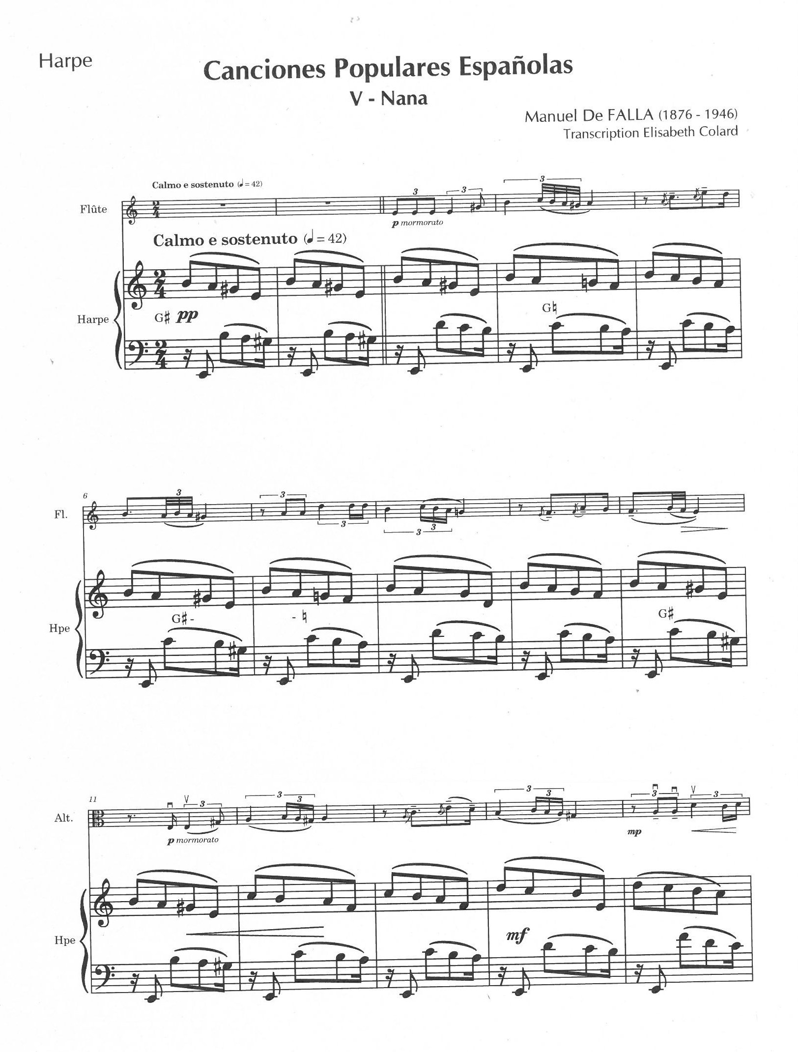 De Falla Manuel Canciones Populares Españolas Nana Colard Elisabeth